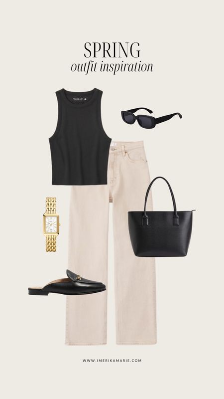 spring outfits. spring outfit inspiration. abercrombie jeans. work tote bag. gold watch. tank top. mules. spring shoes

#LTKstyletip #LTKunder100 #LTKunder50