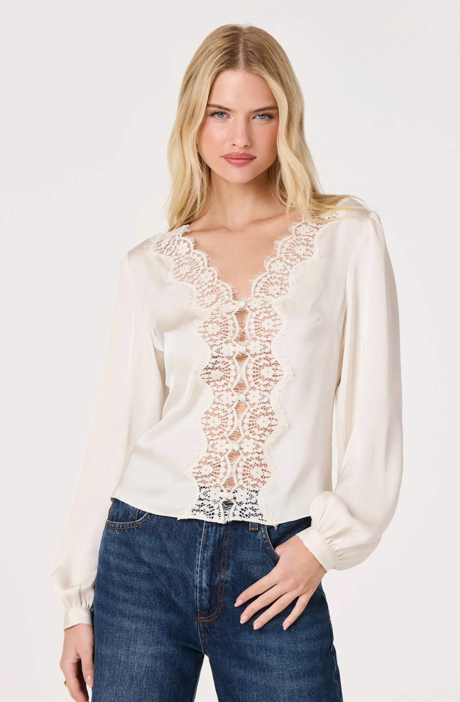 Benoîte Lace Trim Satin Blouse | ASTR The Label (US)