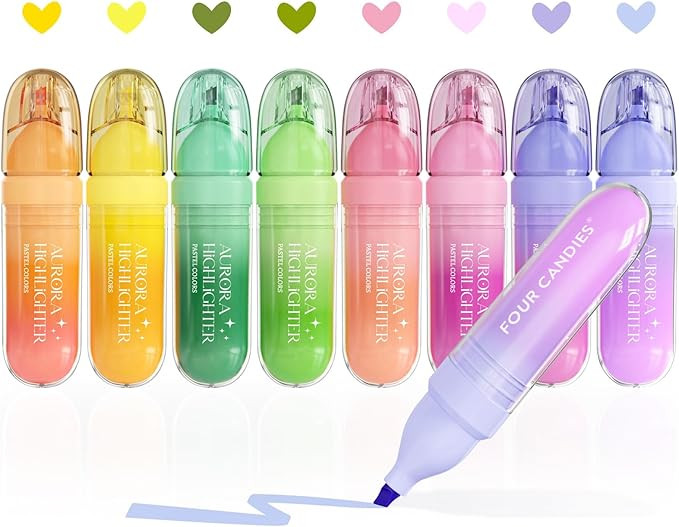 Four Candies 8 Pcs Highlighters Assorted Colors Pastel，No Bleed Highlighters, Cute Pastel Highl... | Amazon (US)