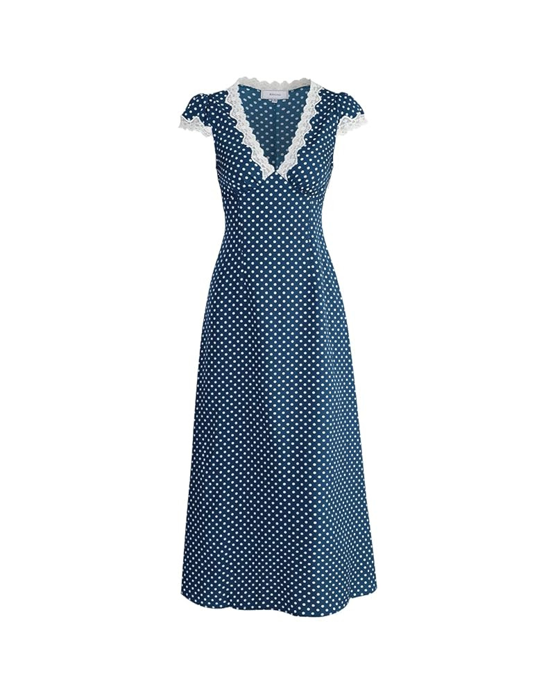 Women Summer Dresses Deep V Neck Polka Dot Prined Splice Lace Dress Elegant Cotton for Party | Amazon (US)