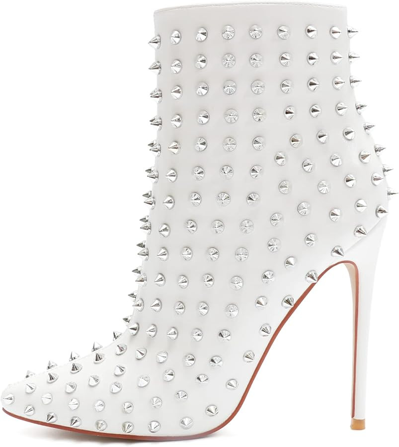 COLETER Women's Rhinestone Ankle Boots with Rivets Closed Pointed Toe Stilettos Autumn Warm Dress... | Amazon (US)