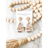 White Christmas Tree Beaded Earrings - Brookhaven Baubles Southern Statement Jewelry | Etsy (US)