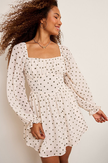 April Ruched Polka Dot Mini Dress | Francesca's