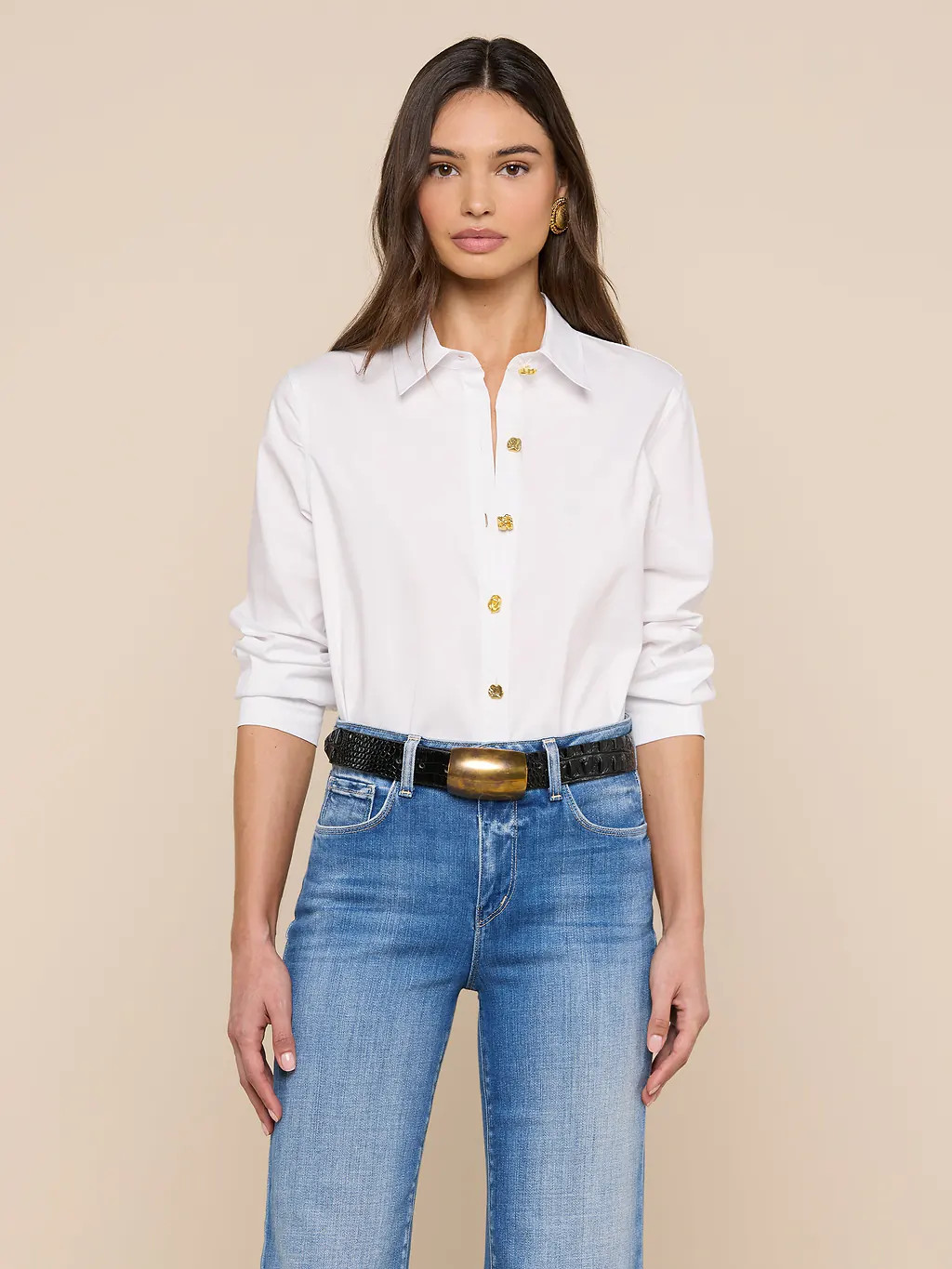 Ellery Button-Down Shirt in White/Mix Gold | L'AGENCE | L'Agence