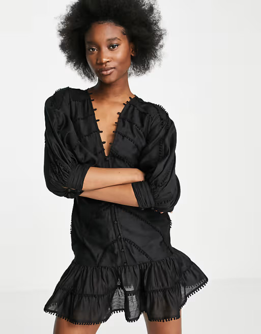 ASOS DESIGN structured mini dress with lace trim detail and puff sleeve | ASOS (Global)