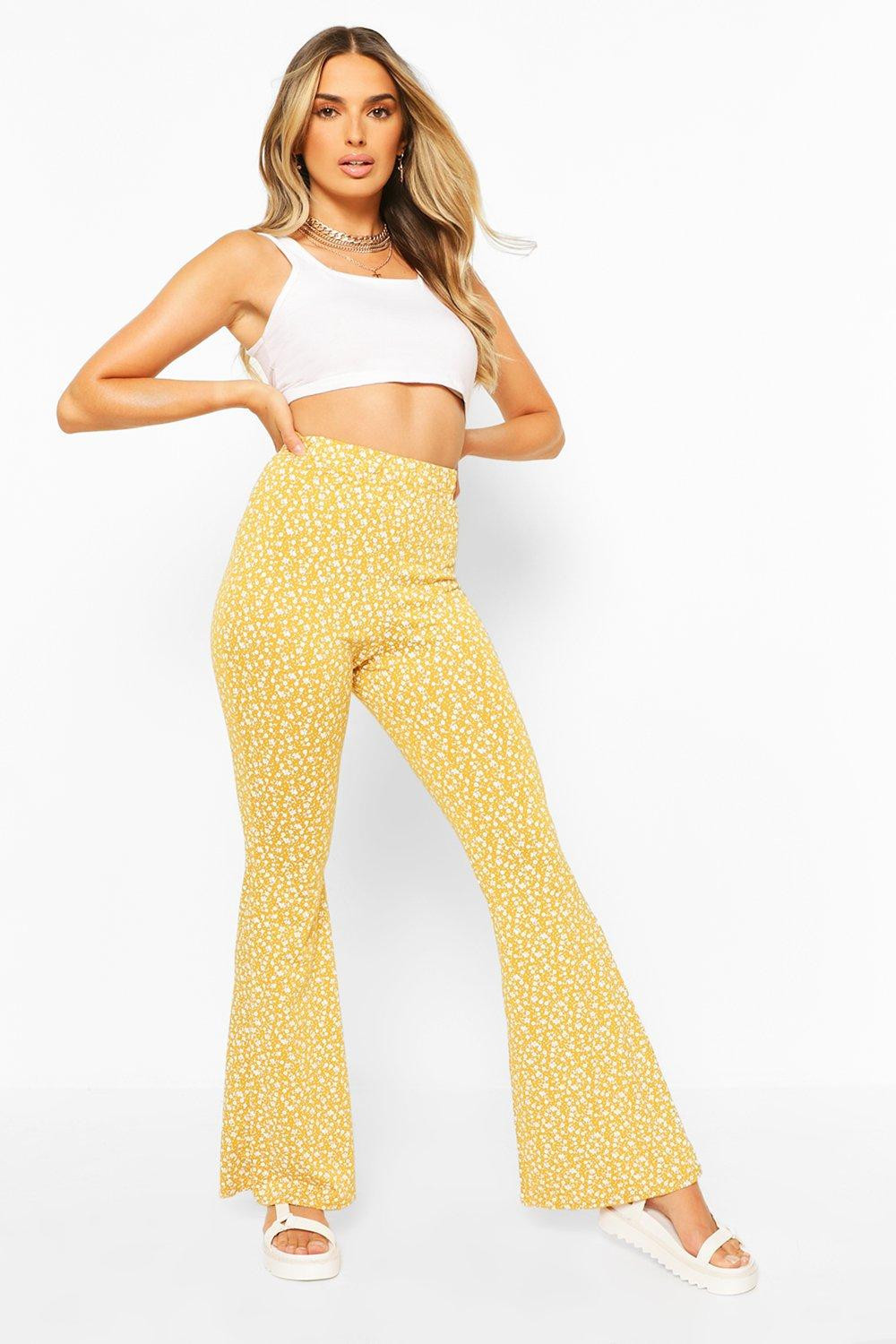 Womens Ditsy Floral Flared Trouser - Yellow - 4 | Boohoo.com (US & CA)