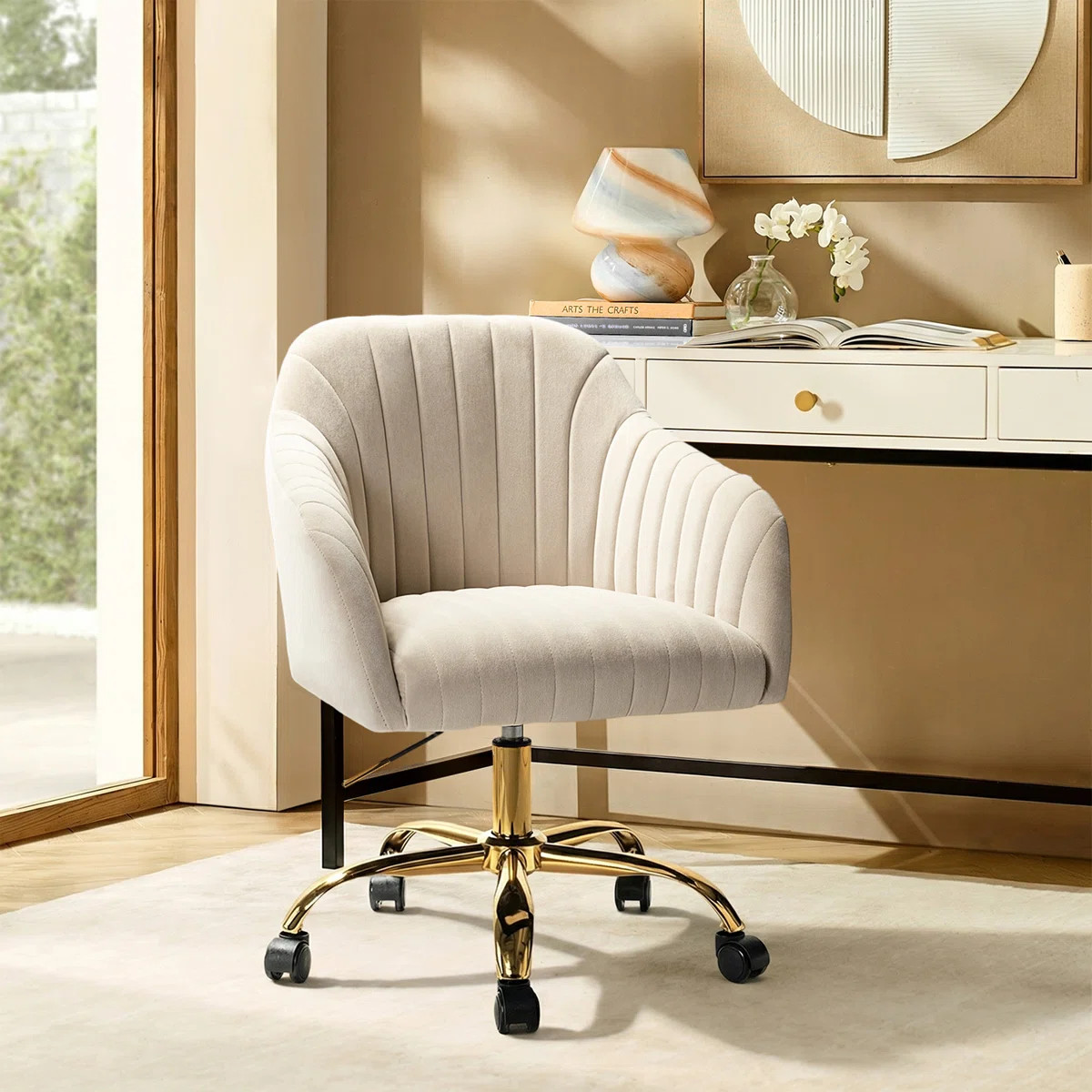 Adan Modern Velvet Task Chair with Wood Frame and Back | Wayfair North America