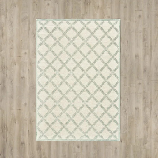 Allayah Geometric Chenille Cream/Green Area Rug | Wayfair North America