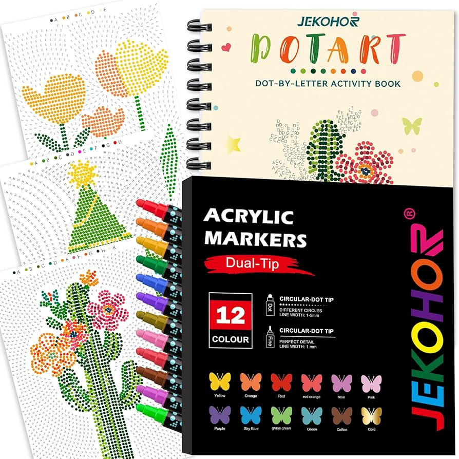 Coloring Book,Dot By Letter Art Meditations with 12 PCS Acrylic Markers,Mindfulness Adult Colorin... | Amazon (US)