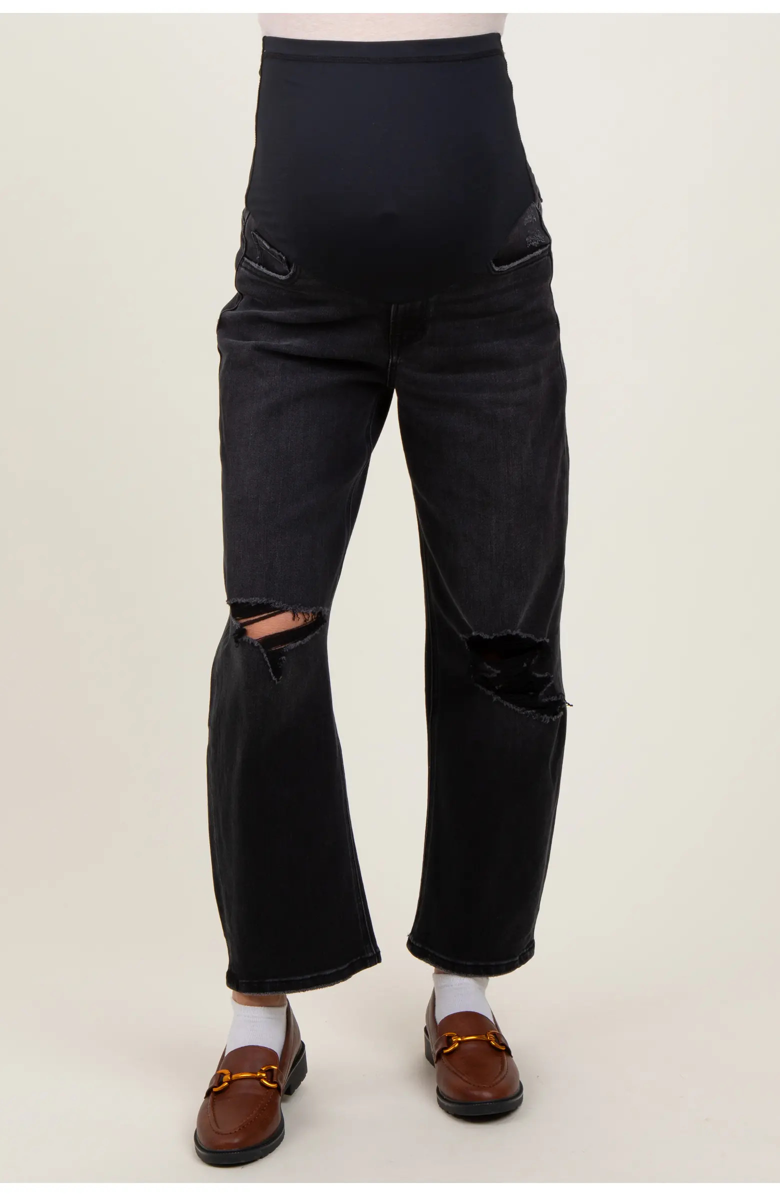 Distressed Open Knee Cropped Maternity Barrel Jeans | Nordstrom