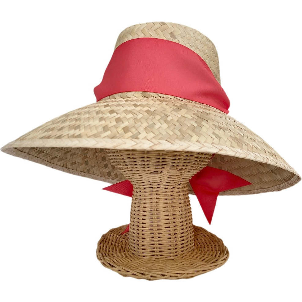 Women's Amaryllis Wide & Short Brim Grosgrain Ribbon Sun Hat, Dark Coral | Maisonette