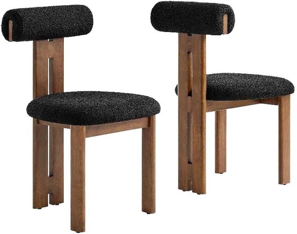 Modway Torian Upholstered Boucle Dining Chairs Set of 2 in Walnut Black - 3-Legged Farmhouse Kitc... | Amazon (US)