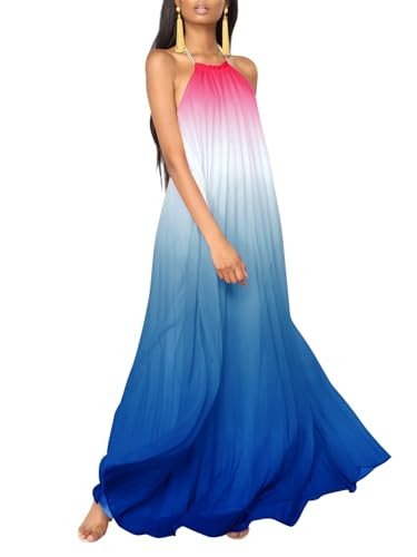 Paintcolors Women's Halter Sleeveless Long Maxi Dress Backless Casual Loose Ombre Summer Beach Ch... | Amazon (US)