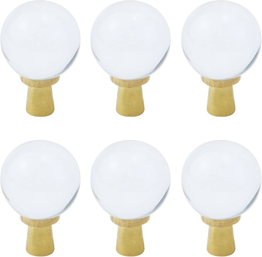 Woogim 1" Round Crystal Cabinet Knobs Clear Glass Ball Brass Drawer Knobs Round Smooth Drawer Pul... | Amazon (US)