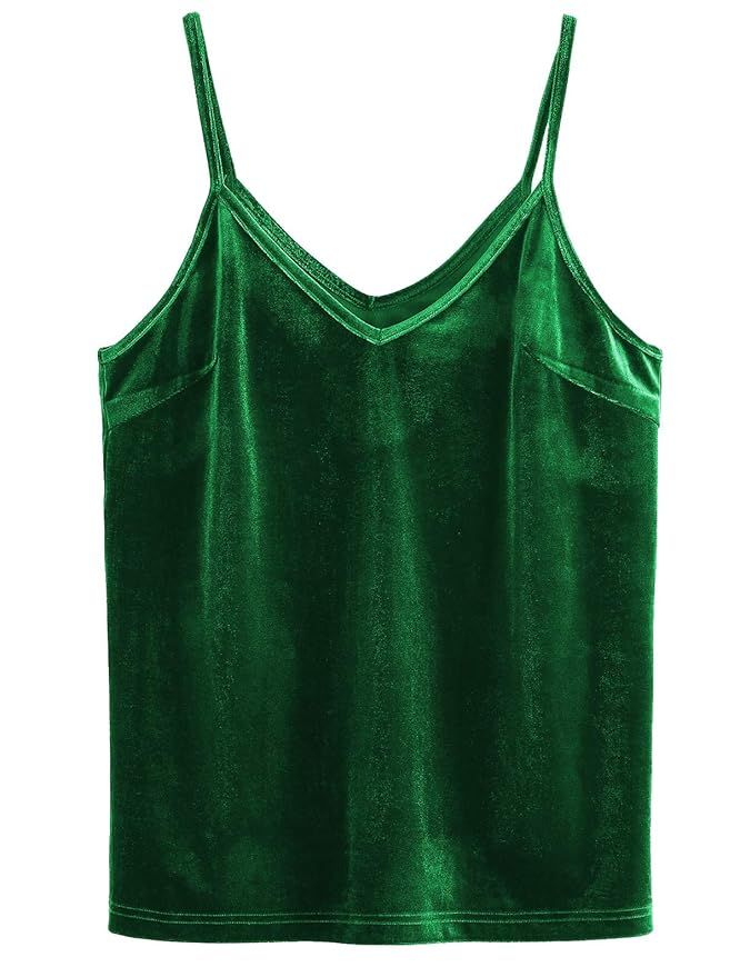 SheIn Women's Casual Basic Strappy Velvet V Neck Cami Tank Top | Amazon (US)