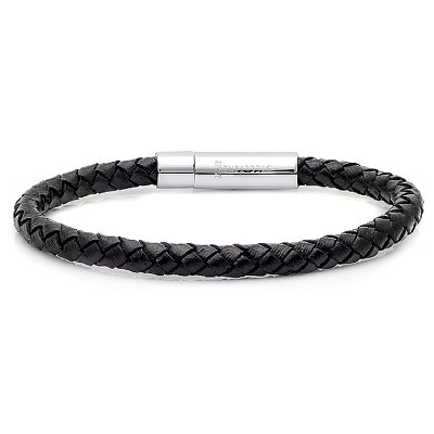 Steeltime Men's black genuine leather 8.5" braided bracelet push n pull closure. Color Options: B... | Target