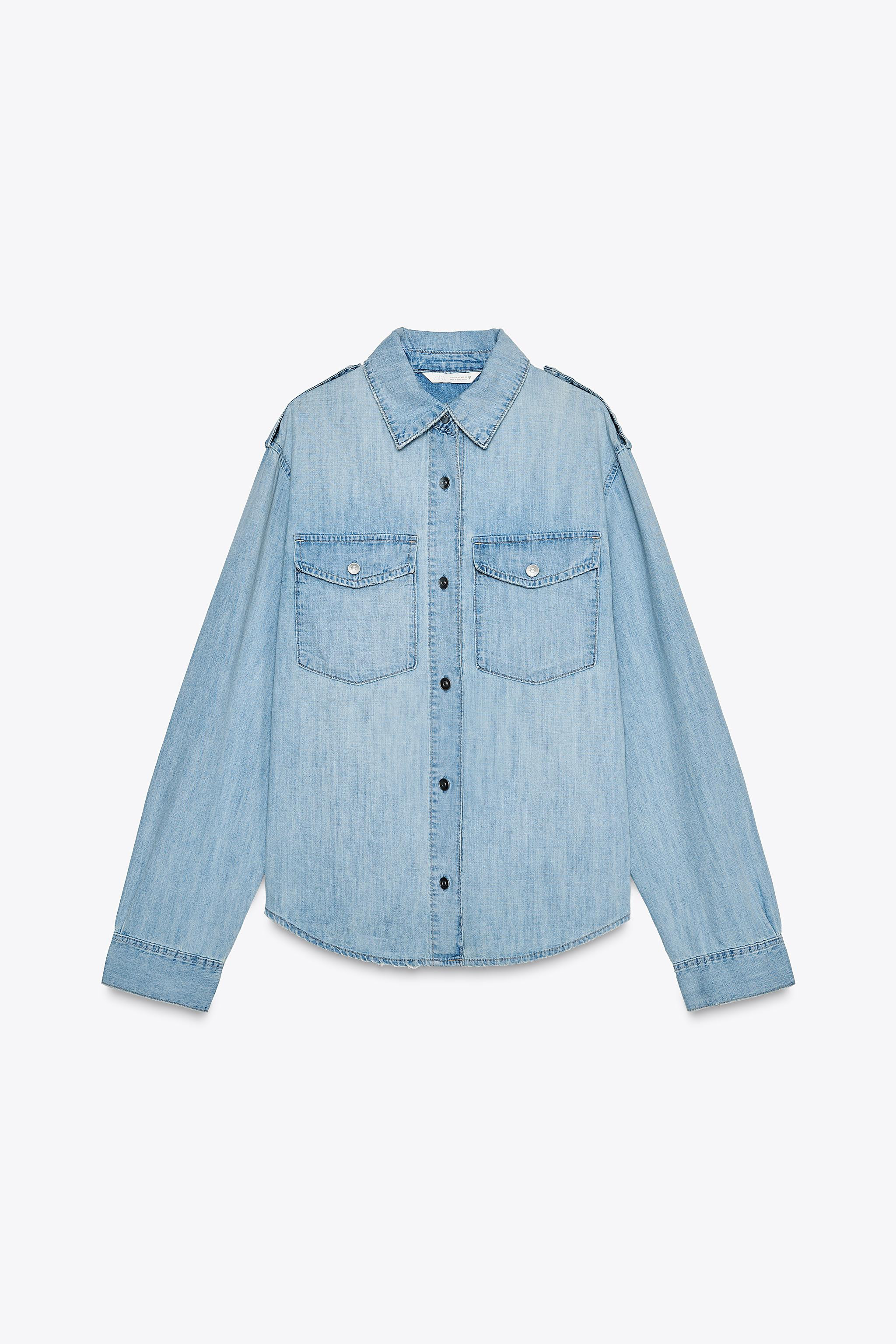 TRF DENIM SHIRT WITH EPAULETTES | Zara UK