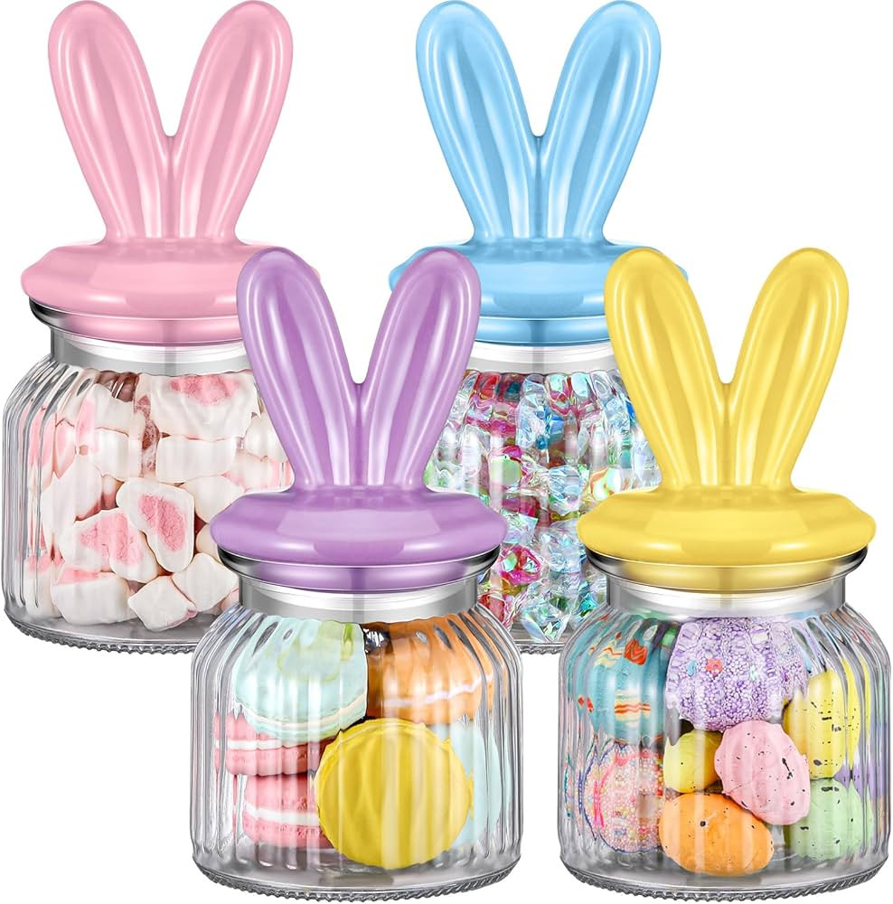 Nitial 4 Pcs Easter Glass Jar with Cap Bunny Ear Egg Clear Candy Jar Decorative Food Storage Cani... | Amazon (US)