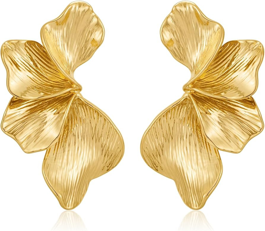 Gold Earrings For Women Gold Leaf Earrings Worn Gold dangle drop Earrings Fashion Jewelry Gift | Amazon (US)