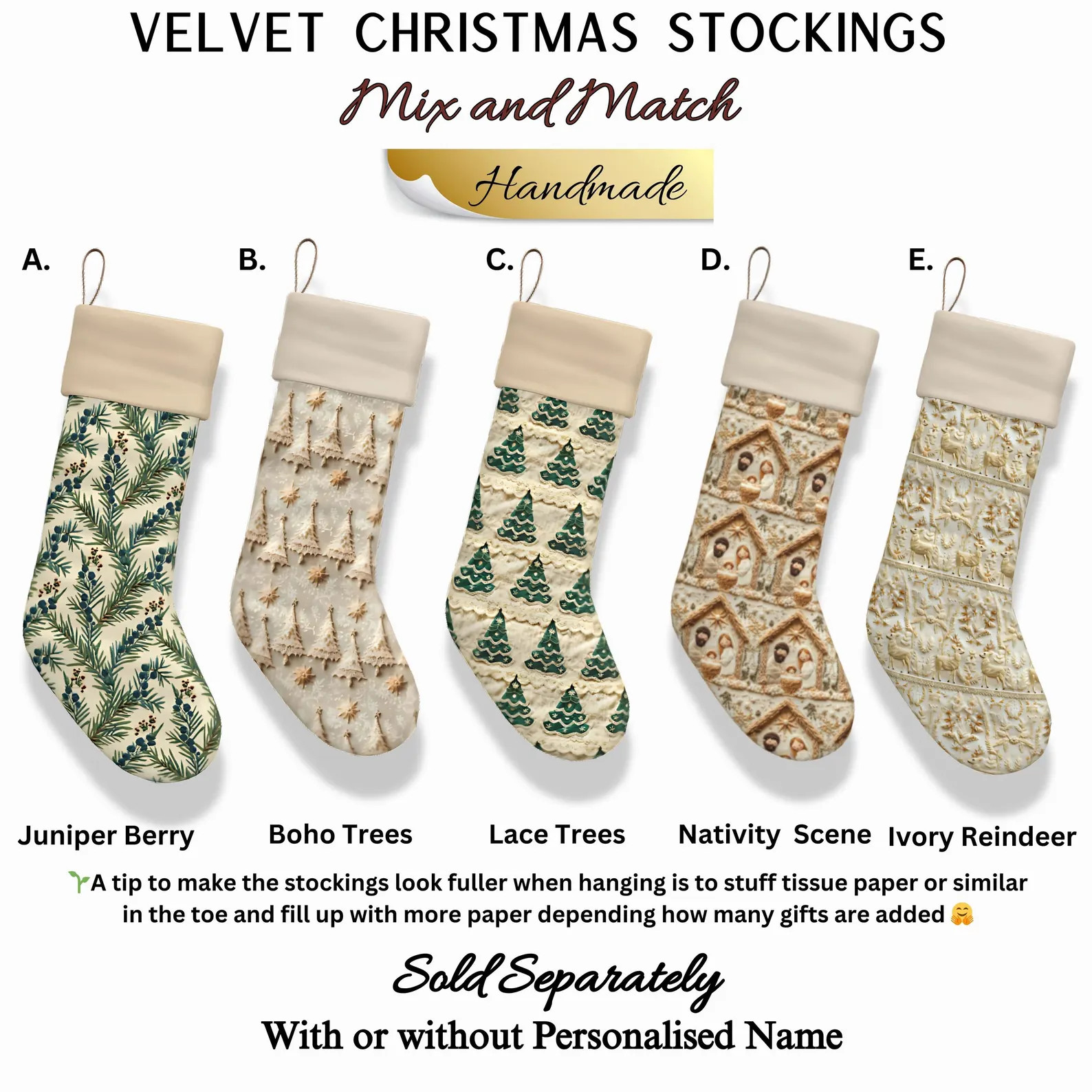 Nordic Velvet Personalized Christmas Stocking, Scandinavian Neutral Boho Design, Luxury Holiday D... | Etsy (US)