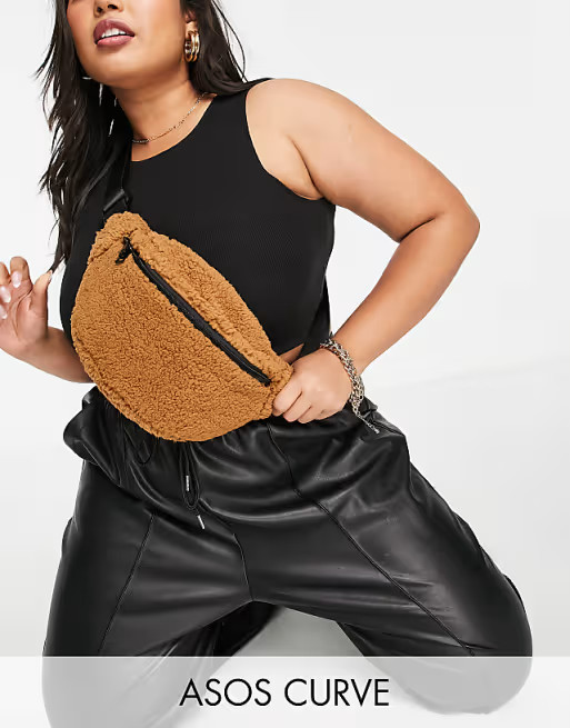 ASOS DESIGN Curve fanny pack in brown recycled fleece | ASOS (Global)