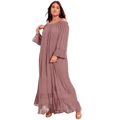 June & Vie Off-The-Shoulder Maxi Dress - 10/12, Ash Rose | Target