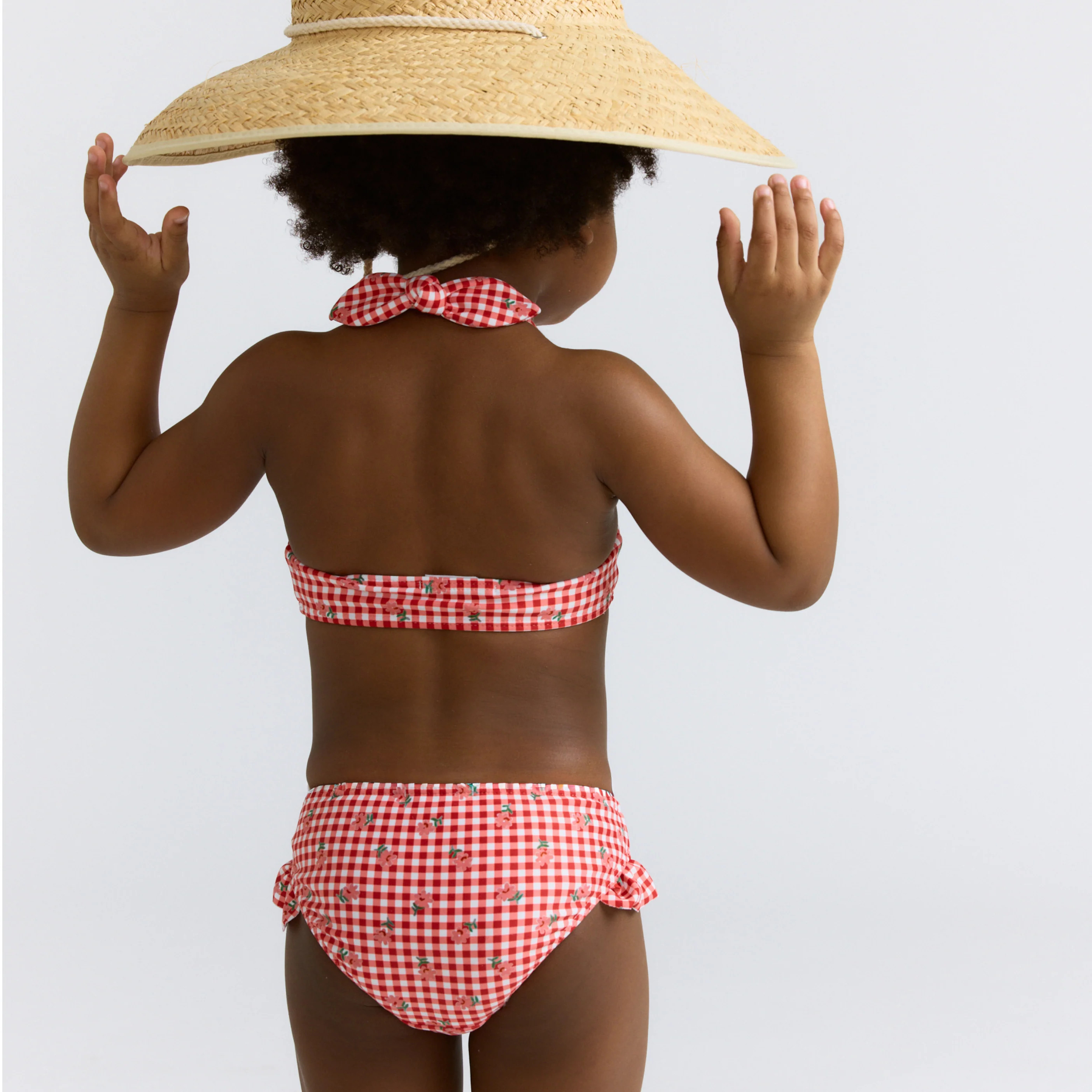 girls cranberry gingham halter scoop neck bikini | Minnow