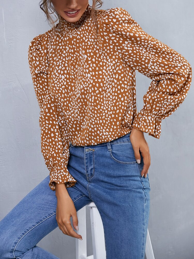 Allover Print Flounce Sleeve Blouse | SHEIN