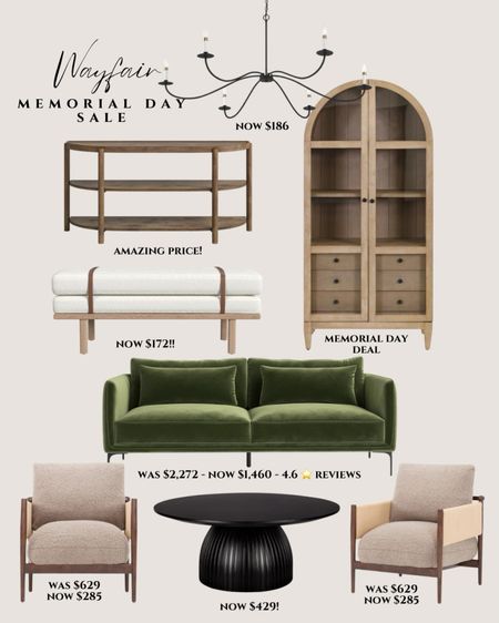 Wayfair’s Memorial Day sale is here. Deals up to 70% off so many pieces! Plus free and fast shipping 🙌🏼 shop the sale until 5/28. #wayfairpartner #Wayfair #liketkit #ltkhome

Modern furniture. Green sofa. Modern bench. Tall arched cabinet. Wooden coffee table round black. Accent chair woven. 

#LTKHome #LTKSaleAlert