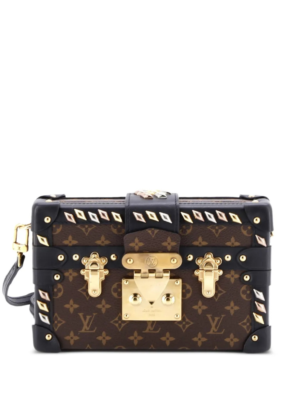 Louis Vuitton Pre-Owned Petite Malle Handbag Studded Monogram Canvas crossbody bag - Black | Farfetch Global