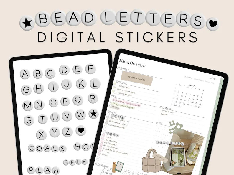 Bead Letter Digital Stickers, Journal, Goodnotes, Notability, iPad (digital Download) - Etsy | Etsy (Global)