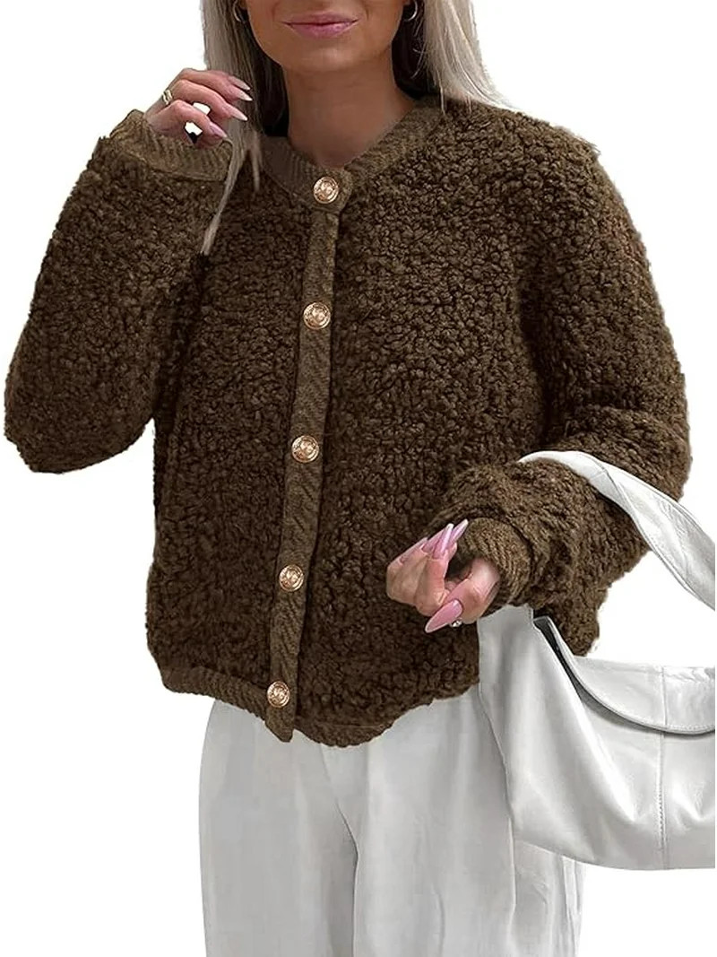 PRETTYGARDEN Women's Faux Fur Coat Fall Fuzzy Fleece Button up Shearling Cropped Jackets Winter T... | Walmart (US)