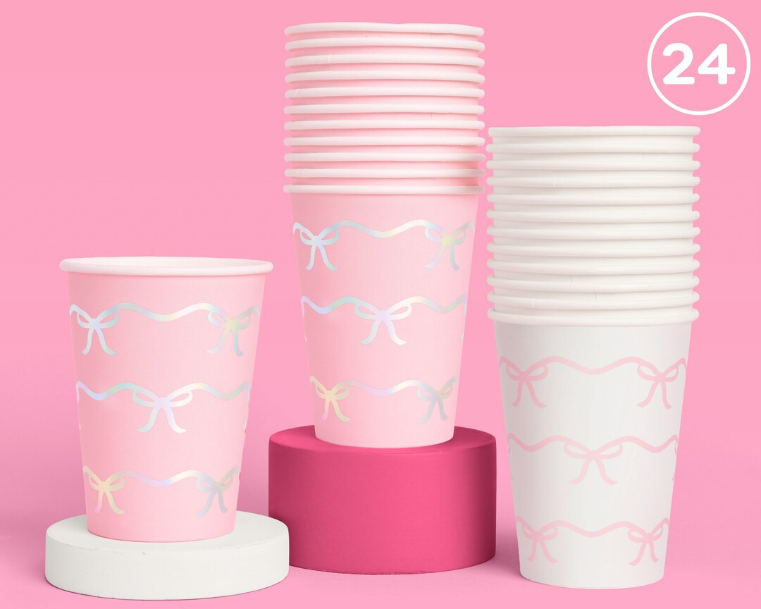 xo, Fetti Party Decorations Bow Paper Cups - 24 Disposable 14 oz Foil Cups | Pretty Bachelorette ... | Etsy (US)