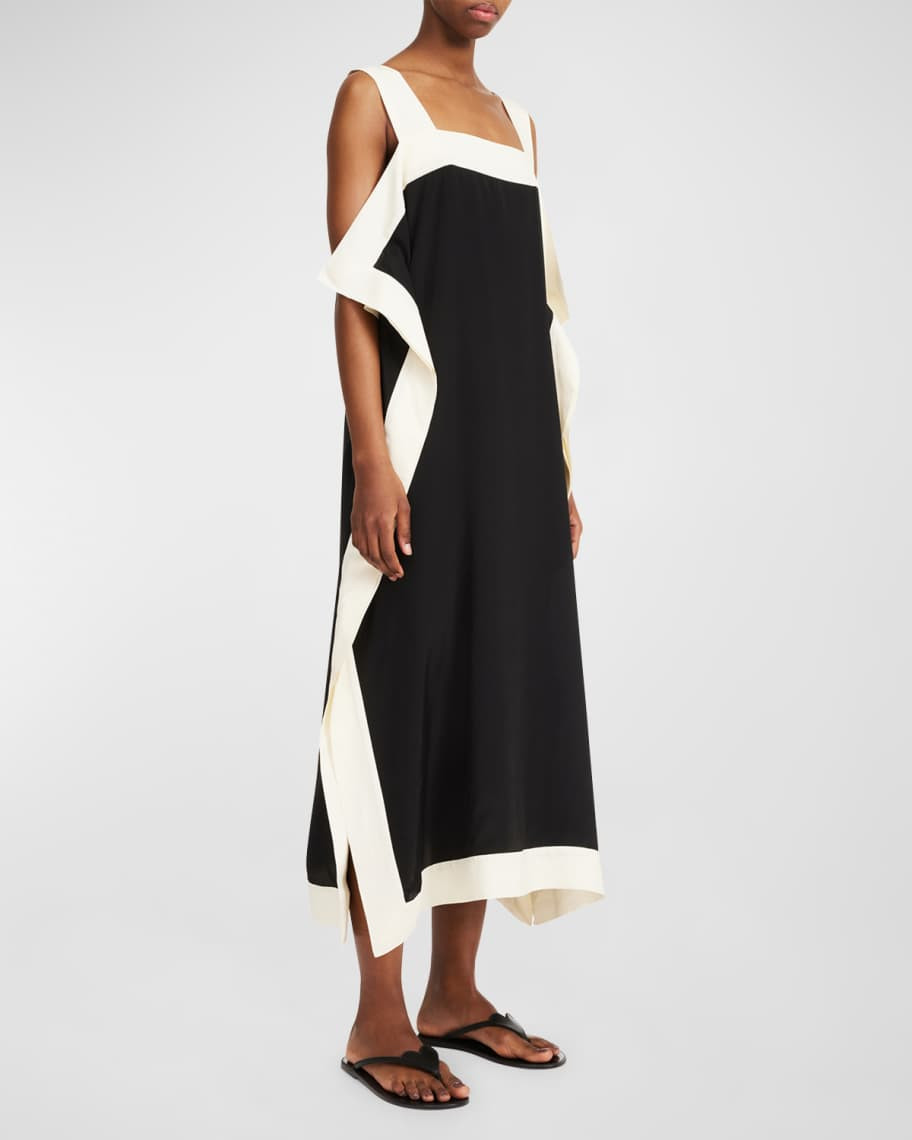 Gabrias Two-Tone Ruffle Midi Dress | Neiman Marcus