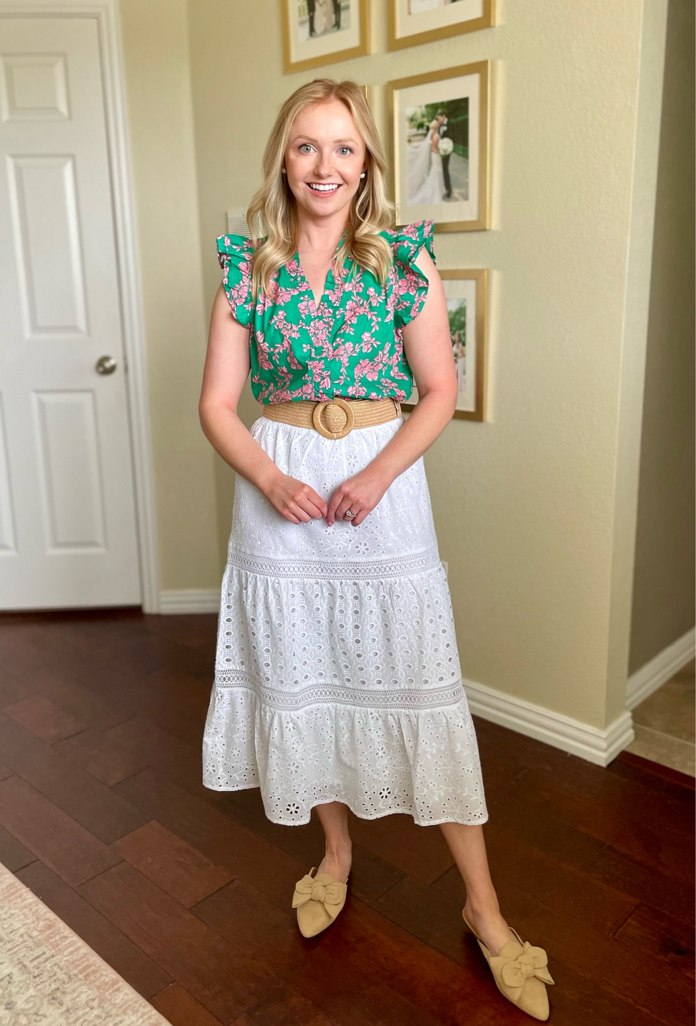 Wearing an XS in top and XSP in skirt | teacher outfit, maxi skirt, eyelet skirt, white skirt, teacher style 

#LTKFind #LTKSeasonal #LTKworkwear