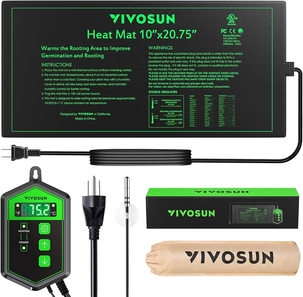 VIVOSUN 10"x20.75" Seedling Heat Mat and Digital Thermostat Combo Set | Amazon (CA)