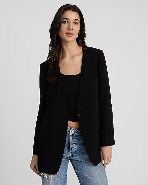 Collarless Relaxed Blazer | Express