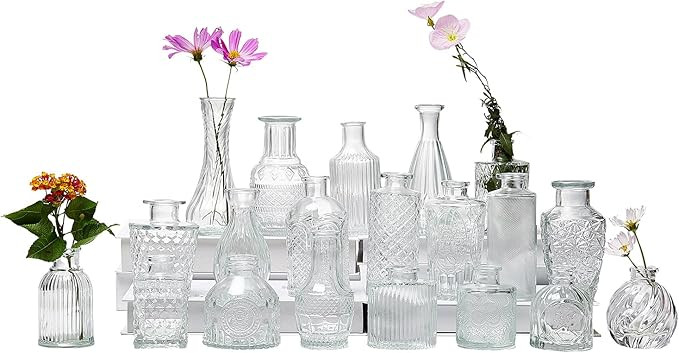 Glass Bud Vase Set of 20, Small Flower Vases, Glass Vases for Centerpieces, Vintage Home Table De... | Amazon (US)