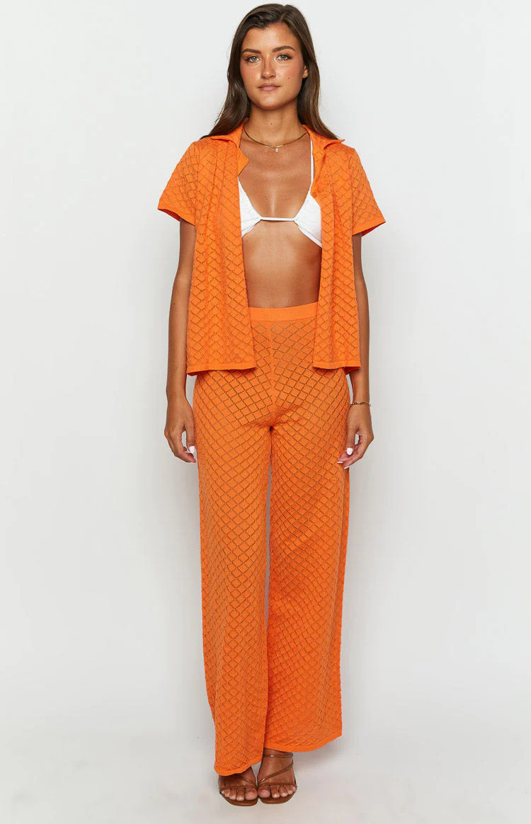 Zaida Orange Knit Pants | Beginning Boutique (US)