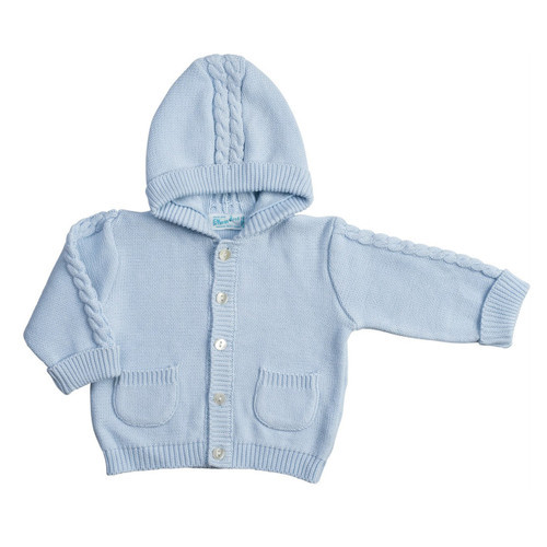 Hooded Button Down Cable Knit Cardigan Blue | Feltman Brothers
