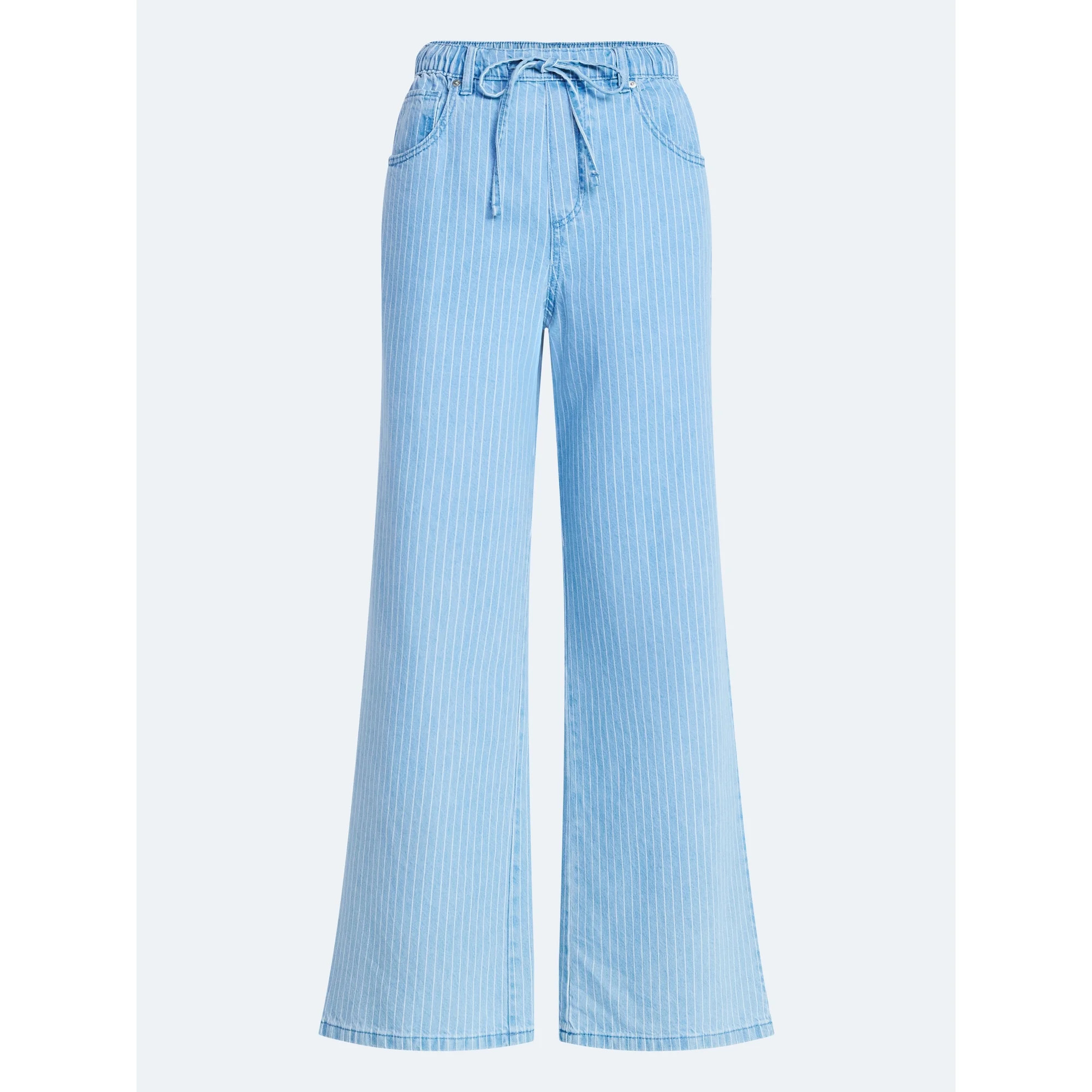 Free Assembly Women's and Women's Plus Striped Wide Leg Relaxed Jeans with Elastic Waist, Sizes X... | Walmart (US)