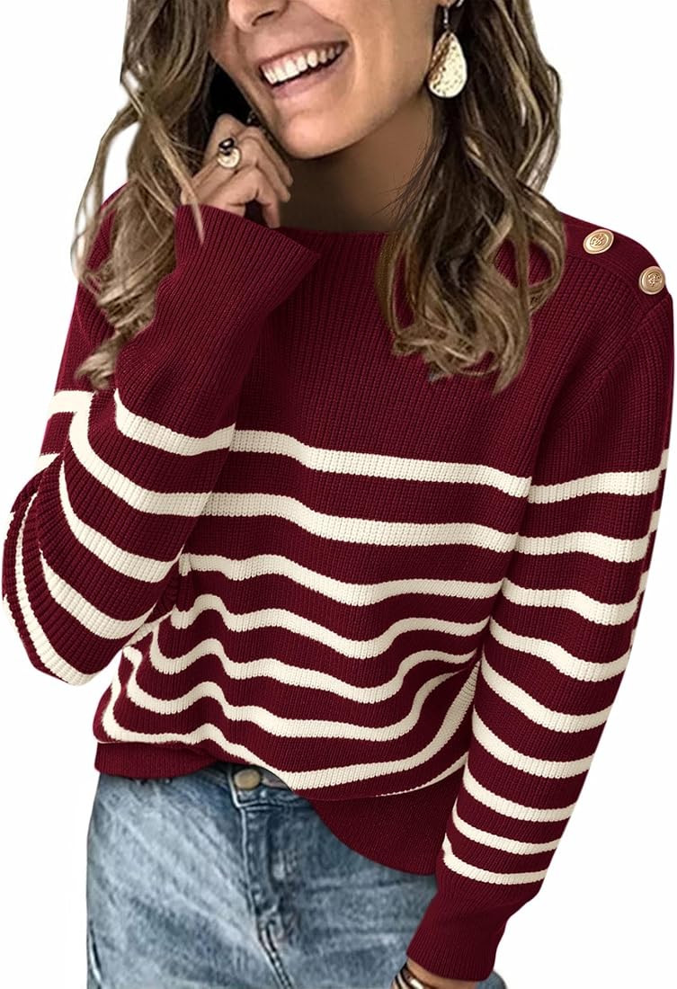 KIRUNDO Women's Striped Sweaters 2024 Fall Winter Outfits Crewneck Ribbed Knit Pullover Trendy To... | Amazon (US)