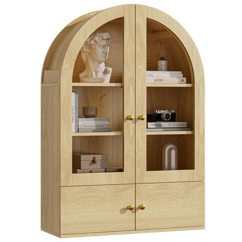 BREEZEHEAT Arched Medicine Cabinet Wall Mounted, Arched Bathroom Wall Cabinet with Glass Doors, Adjustable Shelf, Wall Over Toilet Cabinet for Bathroom, Kitchen, Laundry Room, Natural Oak | Amazon (US)