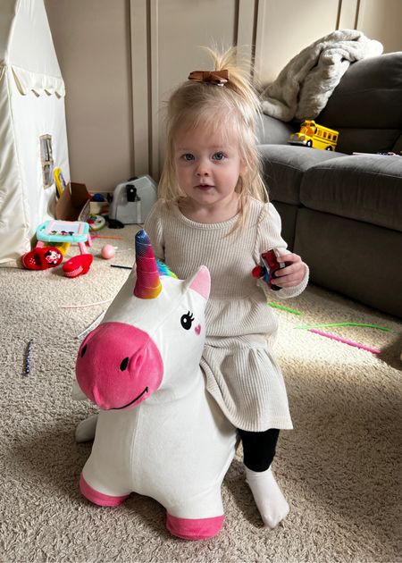 Our 2-year old LOVES this bouncy unicorn ride on toy! She spends easily 30 minutes a day on this on and off. It’s a great way to burn energy especially if you can’t get outside. Comes in a few animals but tbh the unicorn is the cutest! Great birthday present idea too!

#LTKfindsunder50 #LTKkids #LTKbaby