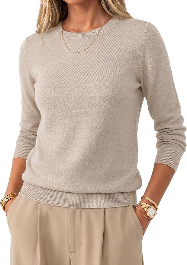 Arach&Cloz Women's 100% Merino Wool Long Sleeve Crew Neck Fall Work Sweater | Amazon (US)