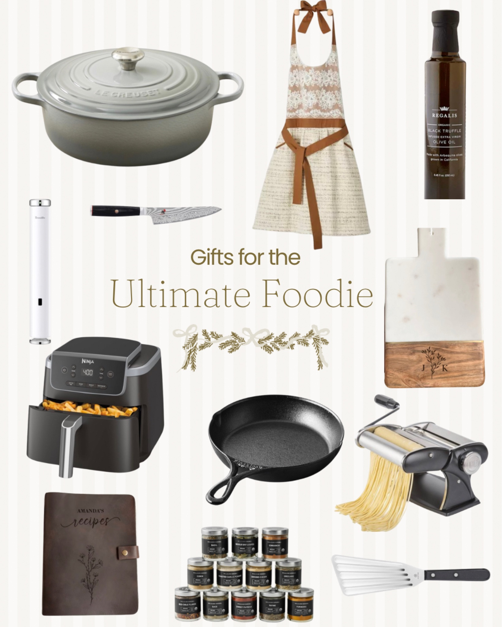 Gift guide for the ultimate foodie!

Cast iron skillet, Dutch oven, apron, pasta maker, spices, air fryer, personalized cutting board, recipe book, olive oil, chef knife, sous vide

#LTKGiftGuide #LTKHome #LTKHoliday