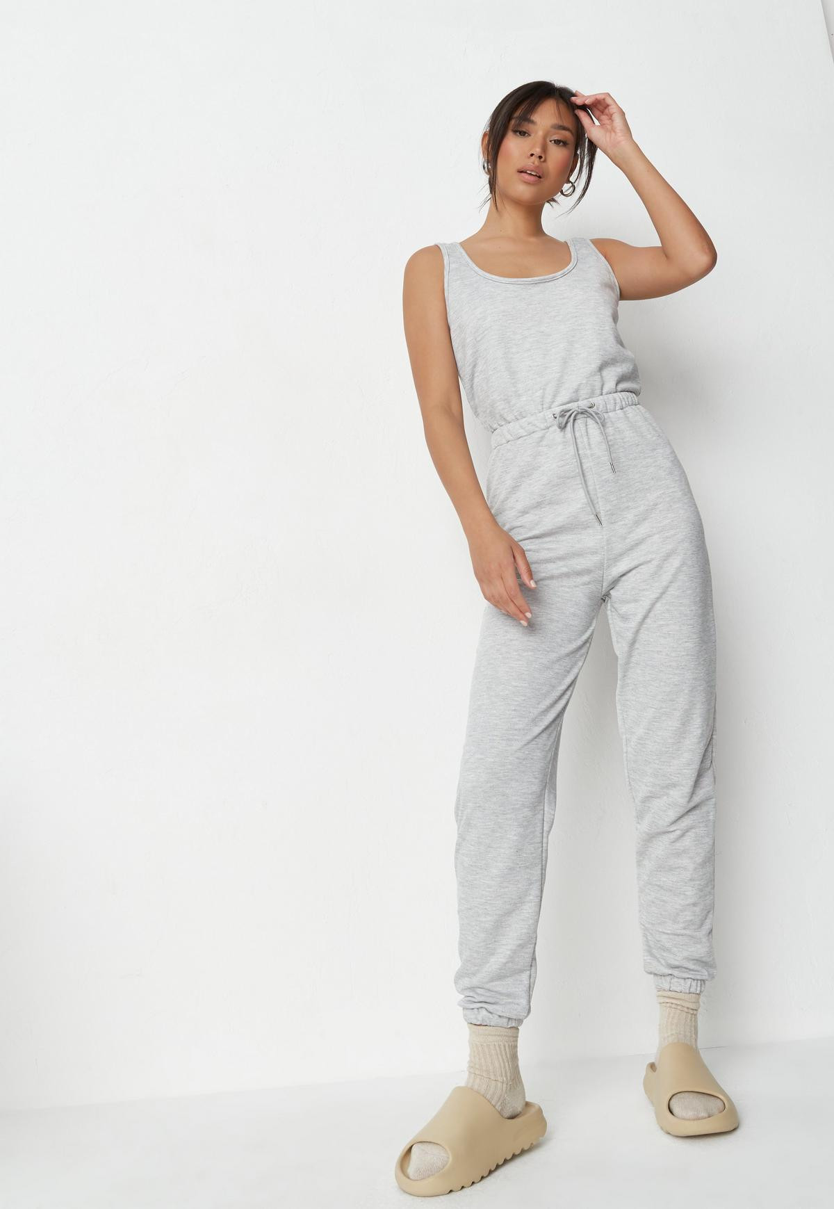Tall Gray Scoop Neck Cuffed Jogger Jumpsuit | Missguided (US & CA)