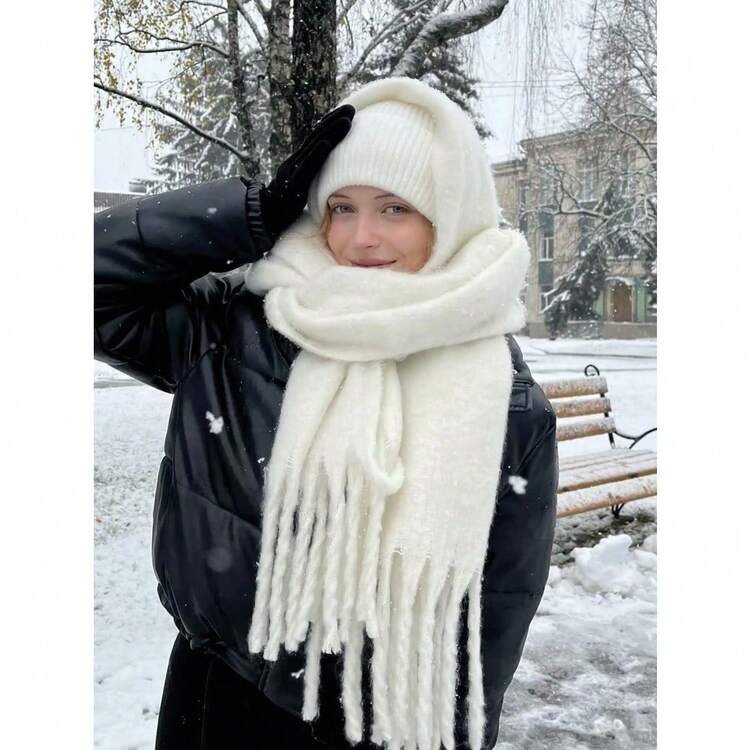 1pc Women's Autumn/Winter New Plush Tassel Scarf, Warm And Comfortable Large Shawl, Windproof And Warm For Outdoor, Simple And Versatile For Daily Wear Women Winter Scarves | SHEIN