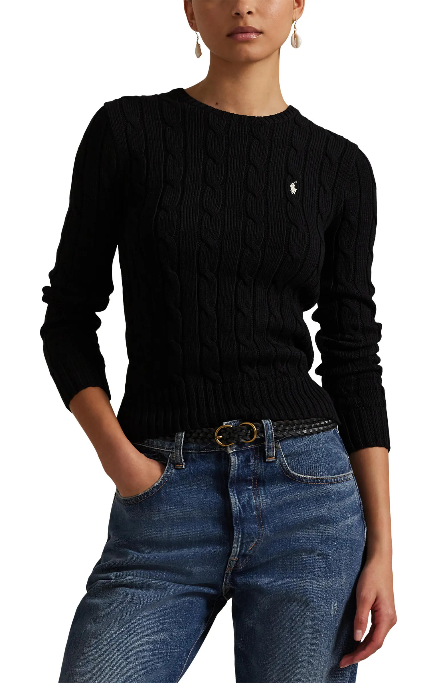Polo Ralph Lauren Julianna Pima Cotton Cable Knit Crewneck Sweater | Nordstrom | Nordstrom