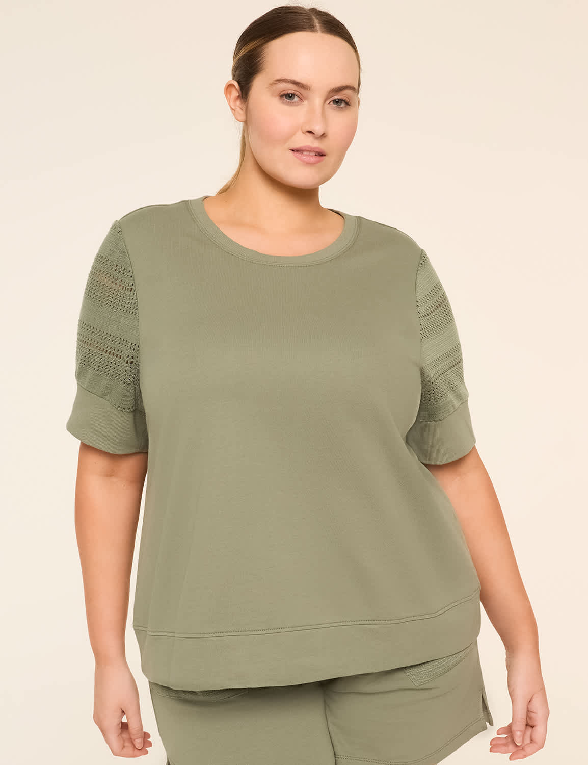 LIVI French Terry Elbow-Sleeve Sweatshirt | Lane Bryant (US)